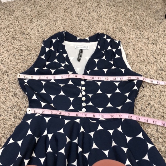 Frock Shop Midi Dress Size Small Navy Blue Polka Dot Fit and Flare - Picture 7 of 9